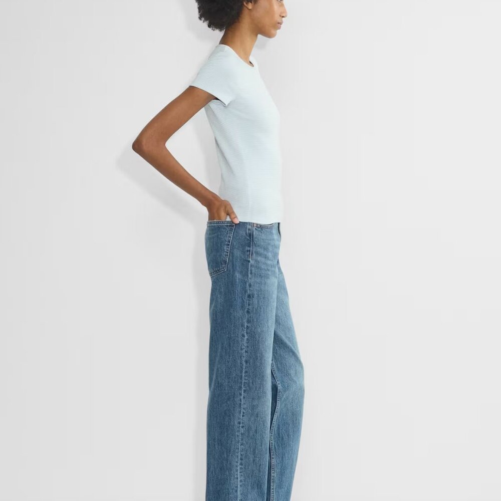 Aritzia HomeStretch™ Rib Crew T-Shirt in Dew Blue/White NWT - Picture 3 of 6